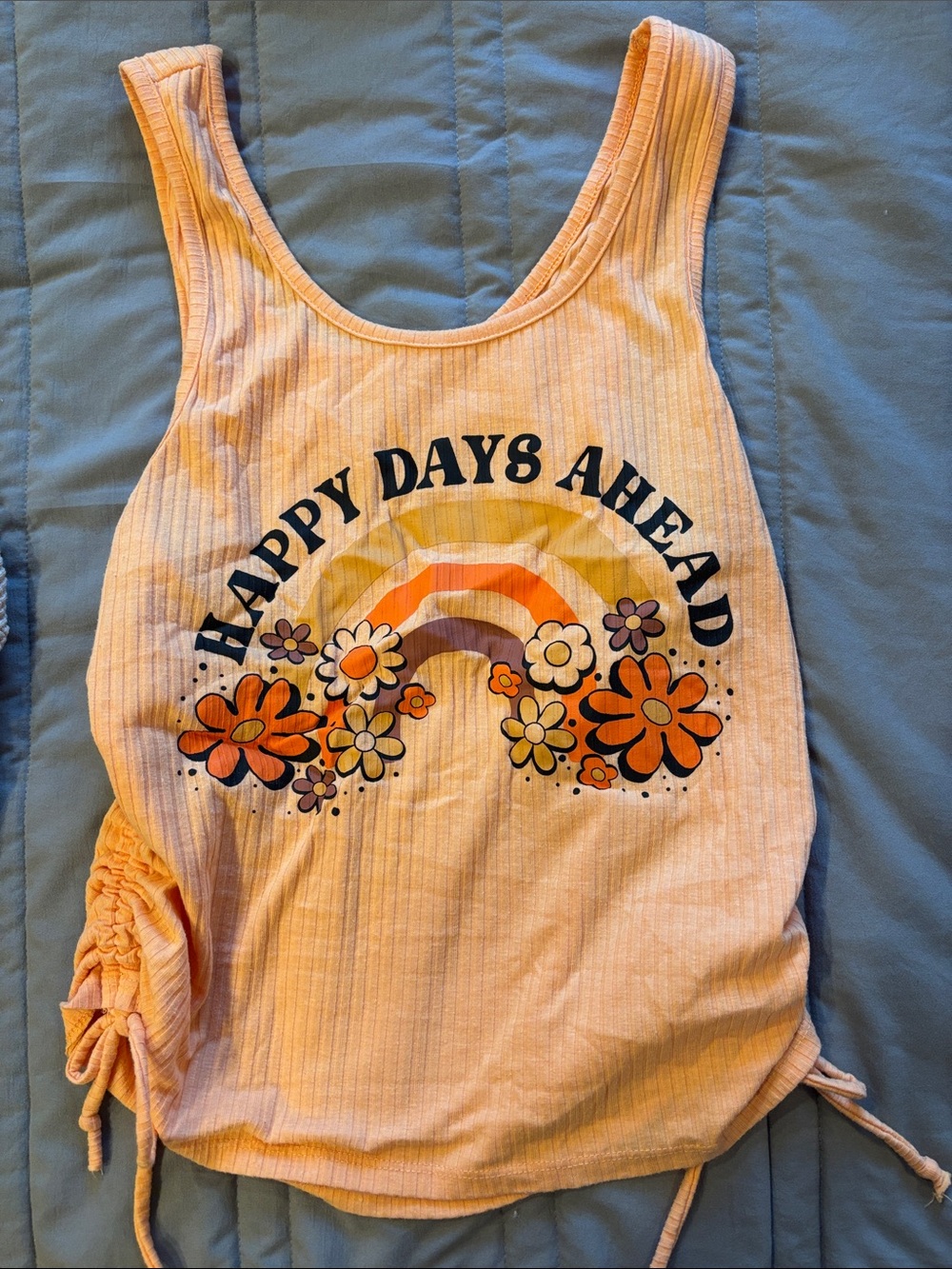 Zoe + Liv Peach 'Happy Days Ahead' Floral Rainbow Ribbed Camisole